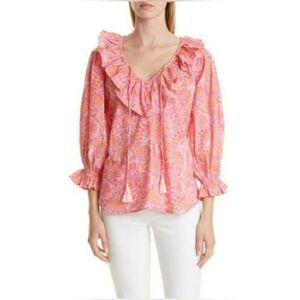 NWT Millie Resort &‎ Travel Oversized Pink/Orange Floral Ruffle Tie Top Size XXS